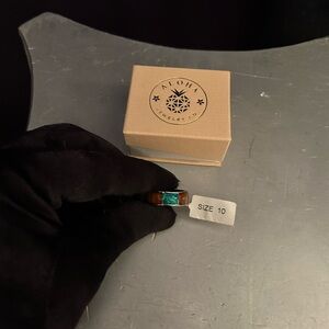 Aloha Jewelry Co. Stainless steel Hawaiian Koa Wood created Blue Opal Ring